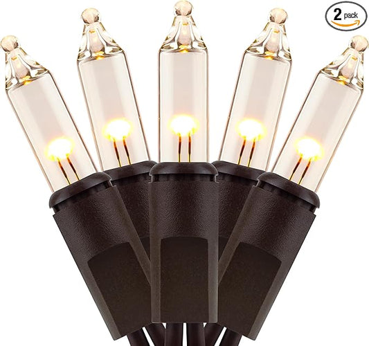 YULETIME 200 Warm White Christmas Lights, Pack of 2 Strands of 21 ft 100 Count UL Certified Mini String Light (Warm White - Brown Wire)