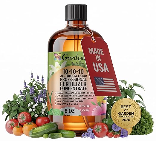𝐁𝐄𝐒𝐓𝐒𝐄𝐋𝐋𝐄𝐑 Professional 10-10-10 All Purpose Liquid Fertilizer Concentrate - Plant Food Concentrate for Lawns, Trees, Plants, Vegetables, Fruits & Flowers - Makes 48 Gallons - (8 OZ)