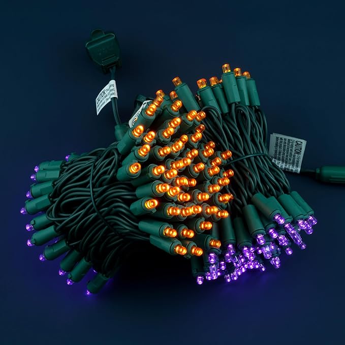 YULETIME Orange and Purple Wide Angle LED Christmas Lights 200 Count 50 ft, Pack of 2 Strands 25 ft 100 Lights UL Certified String Light Set (Orange & Purple)
