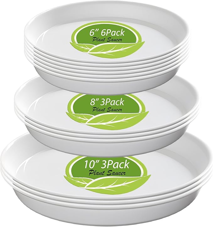 12 Pack Plant Saucer, 6 8 10 inch Plant Saucers Heavy Sturdy Plastic Planter Trays Pot Tray for Indoor Outdoor, Plant Water Drip Trays for Pots, White