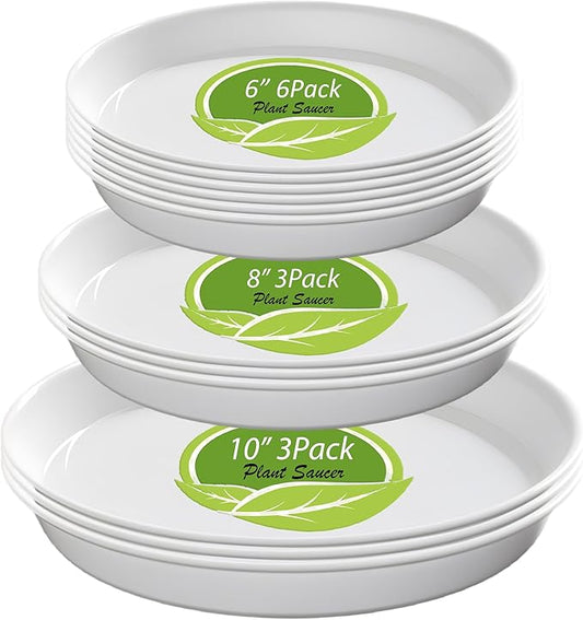 12 Pack Plant Saucer, 6 8 10 inch Plant Saucers Heavy Sturdy Plastic Planter Trays Pot Tray for Indoor Outdoor, Plant Water Drip Trays for Pots, White