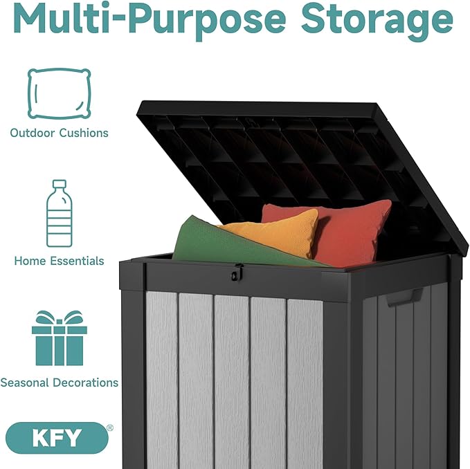 50 Gallon Waterproof Resin Deck Box, UV Resistant Outdoor Storage for Garden, Patio, Porch, Delivery, Striped Black & White