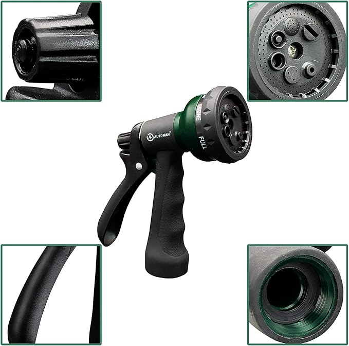 AUTOMAN Garden Hose Nozzle 2PK, ABS Water Spray Nozzle with 7 Adjustable Patterns, Slip Resistant for Watering Plants, Lawn, Garden, Washing Cars, Cleaning, Showering Pets & Outdoor Fun