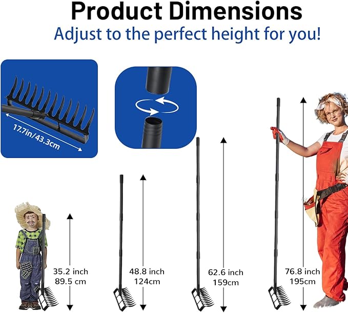 Garden Hoe Stirrup Hoe Weeding Tools, 2-in-1 Garden Hoe for Weeding with 76.8" Adjustable Handle, Heavy Duty Gardening Tools with 12 Tines for Weeding, Loosening, Digging and Cultivation