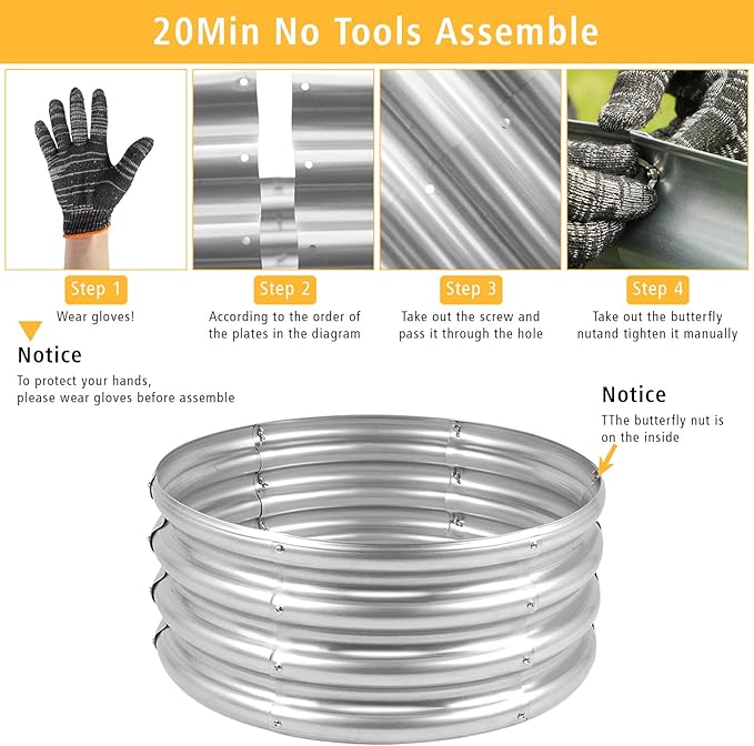 Garden Galvanized Raised Garden Bed Kit - Metal Planter Boxes for Vegetables/Herbs/Flowers, Heavy-Duty Steel Outdoor Garden Box with Reinforced Edges(3X3X1FT)