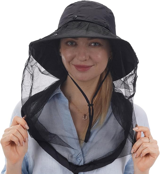 USHAKE Head Net Hat, Safari Hat Sun Hat Bucket Hat with Hidden Net Mesh