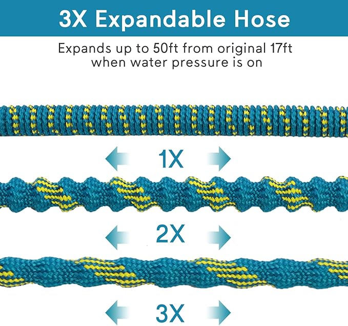 50 ft Flexible Garden Hose, Ultra Lightweight Kink Free Water Hose 50ft with 10 Pattern Spray Nozzle, Leak-Proof Solid Brass Fittings, High-Density Outer Fabric & Enhanced Durable Inner Core