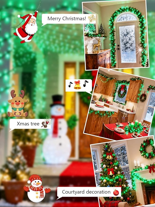 Voice Controlled Christmas Lights with Remote, 99 FT 300 LED String Lights Indoor Outdoor with 12 Modes 3 Timers, Dimmable Twinkle Light Plug in Waterproof for Xmas Tree Yard Party Decorations, Green