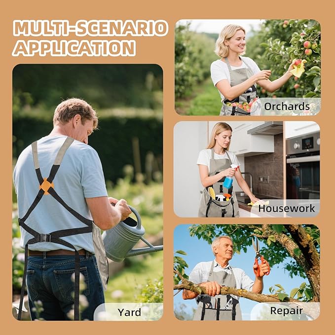 Gardening Apron with Pockets for Women/Man, Canvas Apron with Waterproof Harvest Pouch and Adjustable Straps