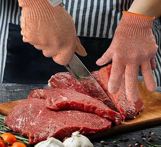 Cutting Gloves, 5 Pairs of Cut Resistant Gloves Food Grade, Cut Resistant Gloves for Kitchen, Oyster Shucking, Fish Fillet Processing, Carving Wood and Gardening(Medium-Macaron)