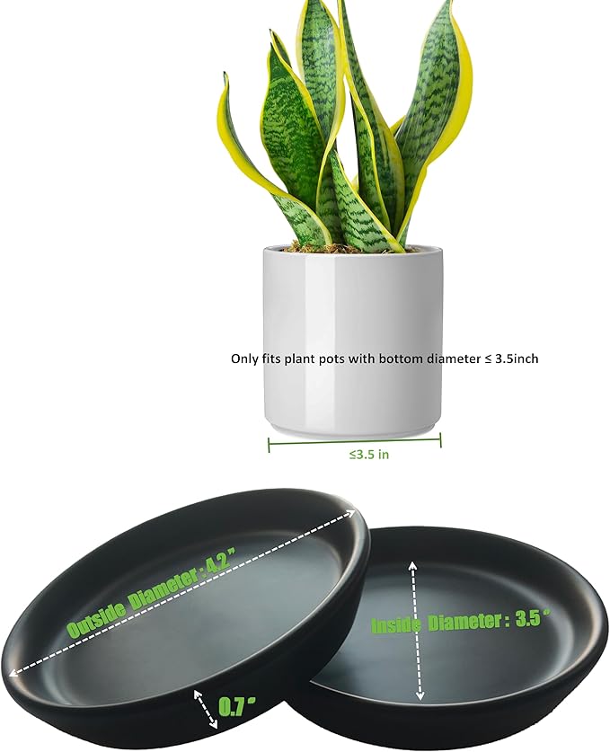 2 Pack Ceramic Plant Saucer 4 Inch, Heavy Duty Plant Pot Tray for Indoor & Outdoor, Glazed Ceramic Plant Drip Trays