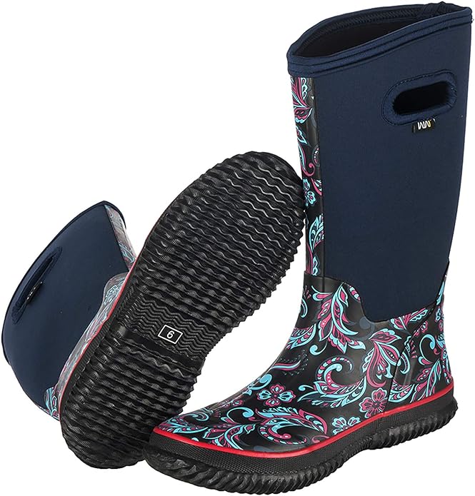 WTW Mid Calf Rain Boots for Women - Waterproof Insulated Neoprene Mud Boots Outdoor Hunting Garden Boots