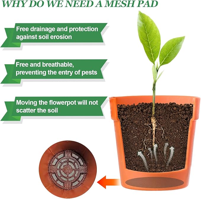 Shudyae Flower Pot Hole Pad Bonsai Pots Bottom Grid Mat Mesh Round Drainage Mesh Hole Screens Keep Soil from Flowing Away Cuttable Circular Tailorable