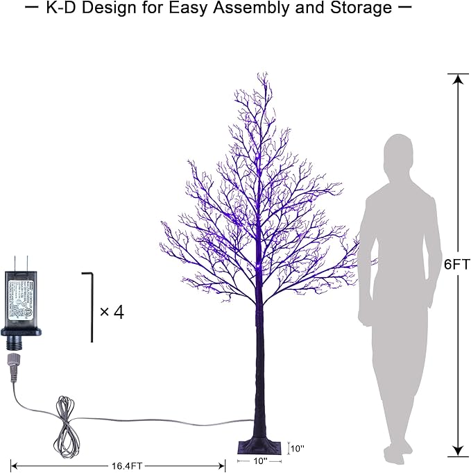 LIGHTSHARE 6FT Halloween Willow Tree 200 LED Lights Artificial Black Spooky Tree for Home, Festival, Nativity,Party, and Christmas Decoration, Indoor and Outdoor Use (Purple, 6FT)