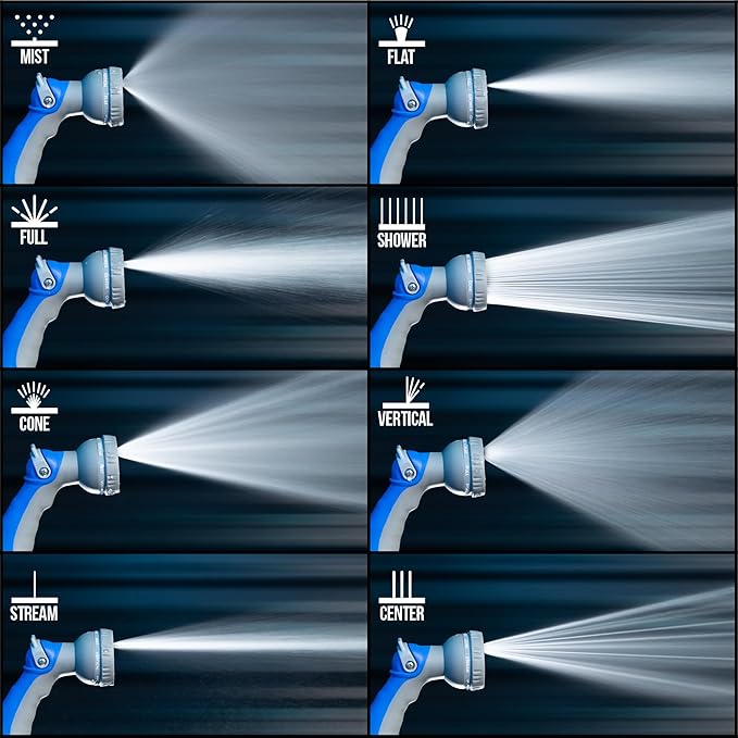 VIKING Hose Nozzle, Garden Hose Nozzle with 8 Spray Patterns, Adjustable Heavy Duty Thumb Control for Washing Car, Watering Plants, Washing Pets, and Home Use