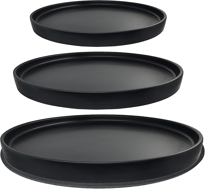 Ceramic Plant Saucer Pot Tray 6, 8, 10 Inch Black, Planter Saucers for Indoors Outdoor, Durable Sturdy Flower Drainage drip Water Tray for Glazed Pots Base
