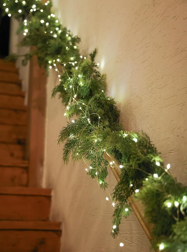 MISSPIN 6ft Christmas Garland with Lights, Real Touch Winter Cedar Pine Garland, Green Artificial Greenery Garland for Table, Mantle, Wall, Indoor, Outdoor Christmas Decorations