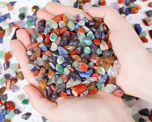 QINJIEJIE 400G 7 Chakra Crystals Tumbled Stones Polished Rocks Chips Stone Crushed Crystal Healing Natural Gem Gravel Home Decoration Aquarium Tank Plants Vase Filler Landscape Bottom Ornament 0.9lb