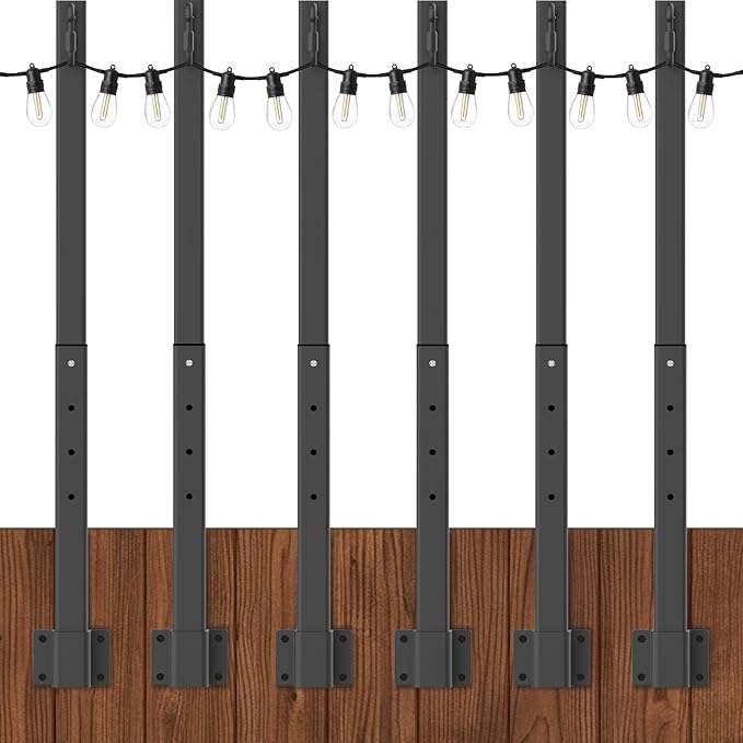 6 Pack 2.8 FT String Light Poles,Metal Lights Poles for Outdoor String Light, Rustproof Heavy Duty for Outside Garden,Patio,Wedding,Backyard,Deck,Party