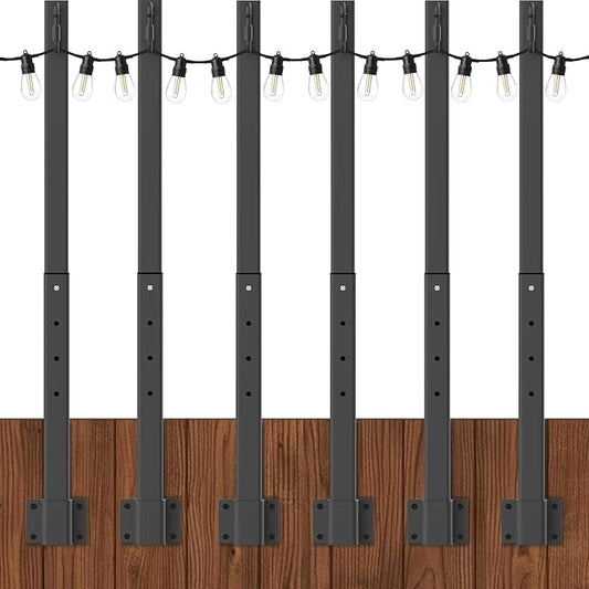 6 Pack 2.8 FT String Light Poles,Metal Lights Poles for Outdoor String Light, Rustproof Heavy Duty for Outside Garden,Patio,Wedding,Backyard,Deck,Party