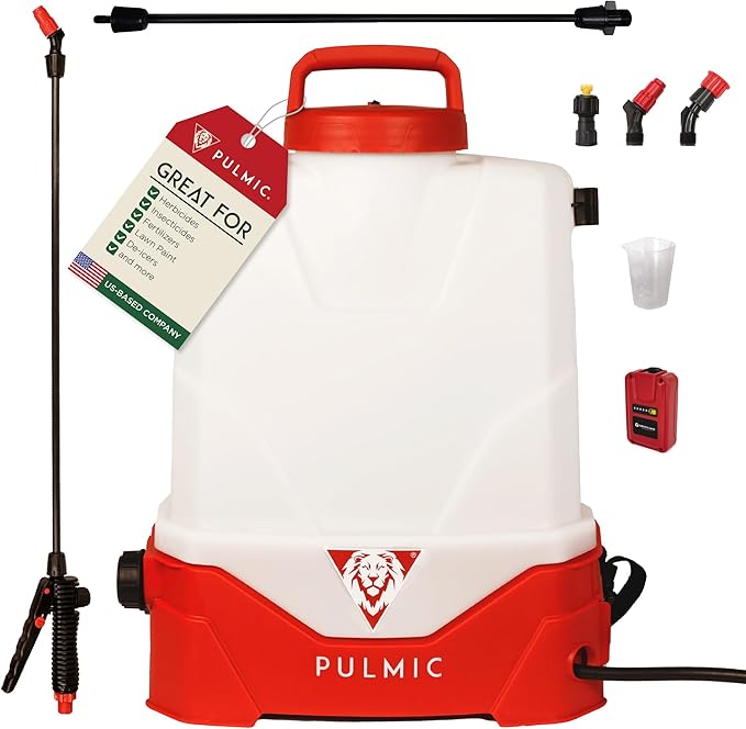 PULMIC Electric Sprayer Pegasus 35. 9.25-Gallon Cart Sprayer. 3 Application Speeds Up to 60 PSI Pressure. 18V Removable Lithium Battery. Up to 7 Hours of Autonomy. 20 ft Hose and Accessories Included