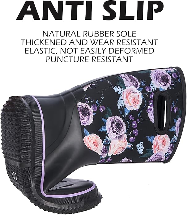 WTW Mid Calf Rain Boots for Women - Waterproof Insulated Neoprene Mud Boots Outdoor Hunting Garden Boots