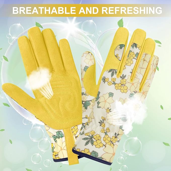 Womens Gardening Weeding Working Gloves, Leather Garden Glove for Women Thorn Proof No Stab for Digging, Planting,Pruning