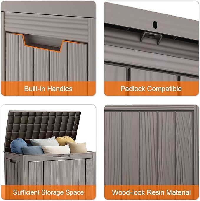 45 Gallon Waterproof Resin Deck Box, UV Resistant Outdoor Storage for Garden, Patio, Porch, Delivery, Beige
