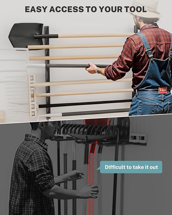 Garage Tool Organizer Wall Mount, Shed Yard Organization Racks for Walls, Horizontal Tool Racks, Shovels and Rakes, 2FT
