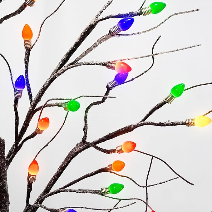 2 Pack 4 FT Birch Tree with 96 LED Multicolor Lights, Artificial Lighted Birch Tree Snowy Light Up Birch Twig Christmas Tree for Party Home Mantel Porch Yard Indoor Outdoor Decor