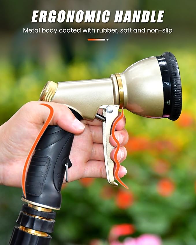RAINPOINT Garden Hose Nozzle, Hose Sprayer Nozzle, Heavy Duty Metal Hand Sprayer, Watering Plants and Lawn,Orange