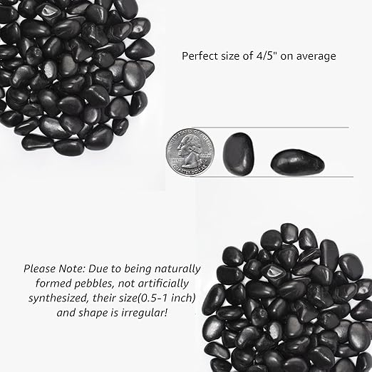 40 lbs Black River Rocks - Large Polished Black Pebbles for Plants & Garden Decorative Stones，0.5-1" Polished Pebbles for Landscaping, Fish Tanks, Flower Pots, Water Fountains
