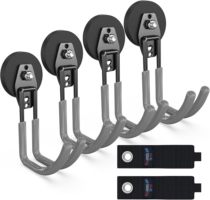 3-H Heavy Duty Magnet Garage Hooks 4 Pack, J Shape Strong Magnetic Hooks for Hanging Cordless Power Drill, Utility Magnetic Tool Holder for Metal Cabinet, Steel Pegboard, Toolbox, Garage(Grey)