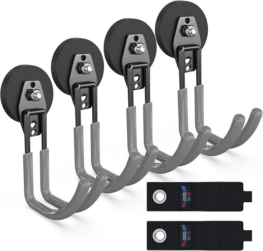 3-H Heavy Duty Magnet Garage Hooks 4 Pack, J Shape Strong Magnetic Hooks for Hanging Cordless Power Drill, Utility Magnetic Tool Holder for Metal Cabinet, Steel Pegboard, Toolbox, Garage(Grey)