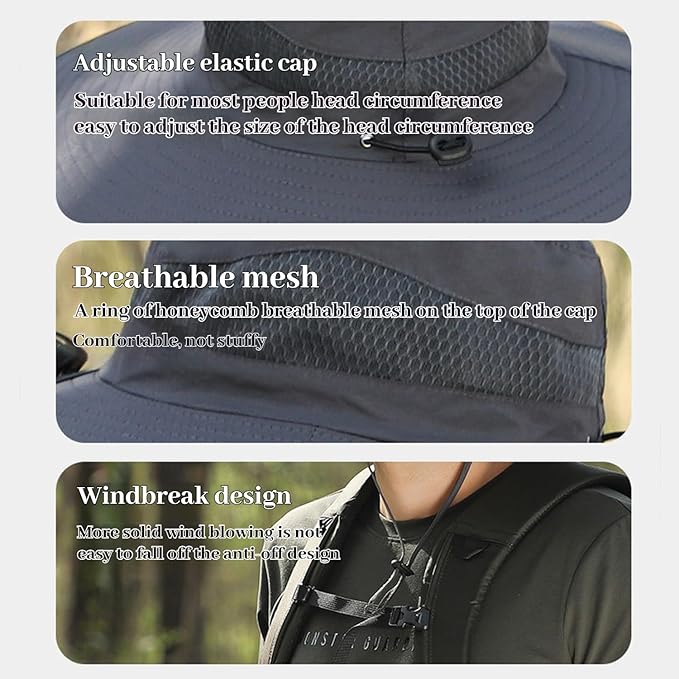 Solar Fan Hat, Wide Brim Sun Hat with 2 Solar Fan Large, USB UPF 50+ Fishing Cap with Fans Built in for Men Women