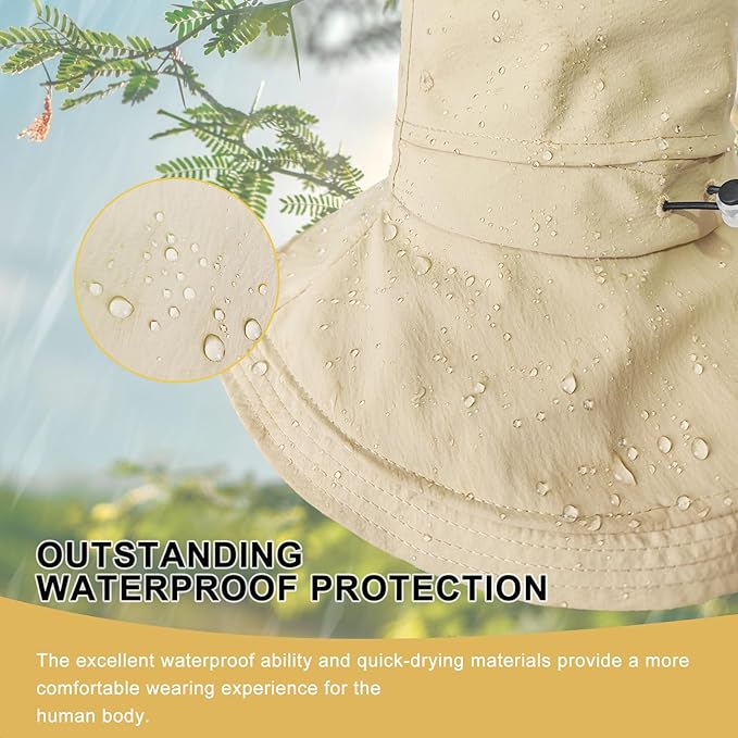 Sun Hats for Women Wide Brim Ponytail UV Protection Beach Hat Packable Waterproof Bucket Hat for Travel Hiking Gardening