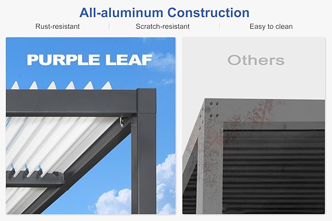 PURPLE LEAF Louvered Pergola 11' x 28' Aluminum Pergola with White Roof Four Independently Adjustable Hardtop Rainproof Louver for Patio Garden Backyard