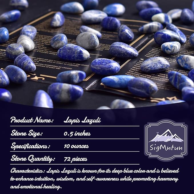 Polished Lapis Lazuli Crystals - 0.5" 10 oz Handpicked Natural Tumbled Gemstones Rocks, Pebbles for Reiki, Chakra, Healing Home Decor