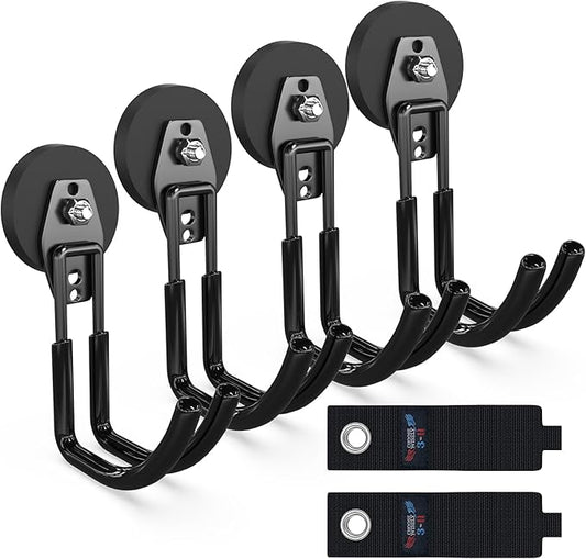 3-H Heavy Duty Magnet Garage Hooks 4 Pack, J Shape Strong Magnetic Hooks for Hanging Cordless Power Drill, Utility Magnetic Tool Holder for Metal Cabinet, Steel Pegboard, Toolbox, Garage(Black)