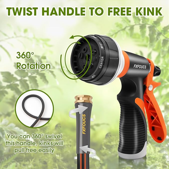 Heavy Duty Garden Hose – 5/8 Inch Flexible, Lightweight Hybrid Hose with 600 PSI Burst Pressure, Swivel Handle, and Durable Copper Male/Female Fittings (Black with hose sprayer, 25FT)