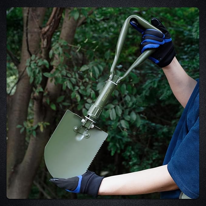 REDCAMP 23" Military Folding Camping Shovel w/Cover,Portable Shovel with High Manganese Steel, Tactical Entrenching Tool Tri-fold Handle Shovel for Camping Hiking Sand Mud Snow Beach, Green 2.5Lbs