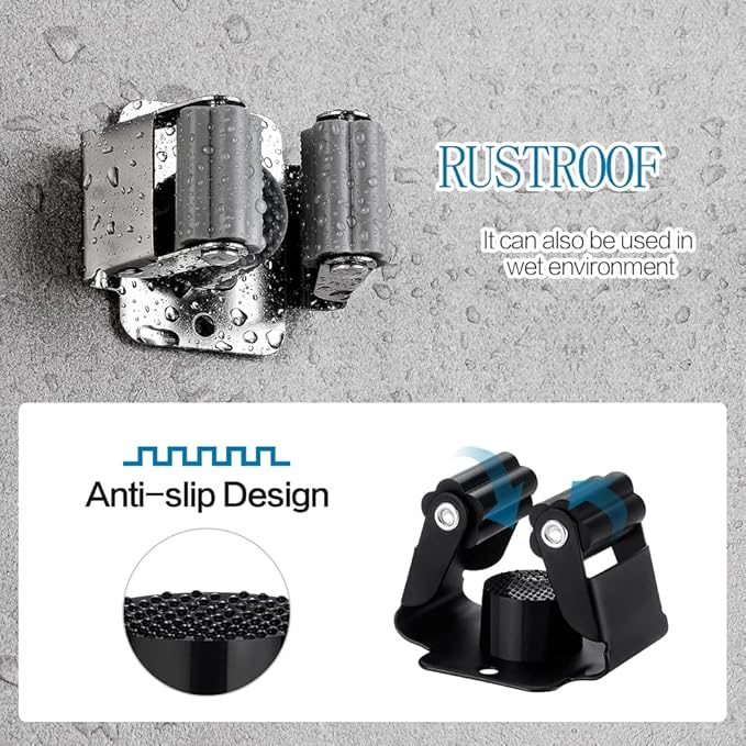 3PCS Broom and Mop Holder, Heavy Duty Garden Tool Organizer Rack Rake and Shovel Handle, Stainless Steel Mop Hanger. Wall Mounted Utility Rack with Screws, Silver.