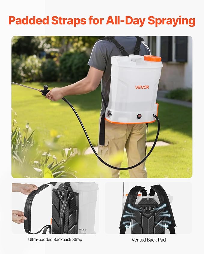 VEVOR Battery Powered Backpack Sprayer, 3.2 Gal Powerful Electric Backpack Sprayer, 2 Retractable Wands & 5 Nozzles, Adjustable 0-90 PSI, 2 Hour Runtime, Portable Weed Sprayers for Yard Garden Lawn
