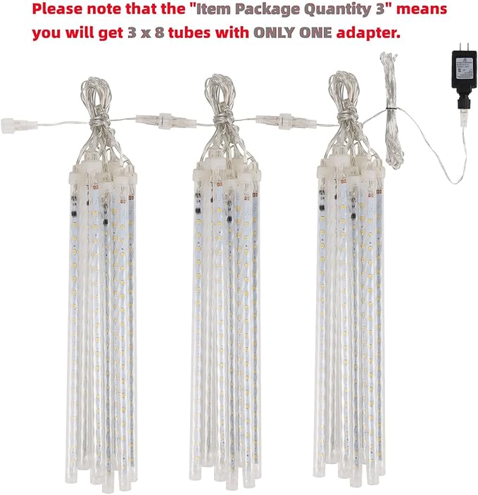 24 Tubes Meteor Shower Lights, Outdoor Icicles Christmas Lights, 12 Inch 864 LED Iciclelights Snow Falling Light, Connectable Raindrop Light, Xmas Wedding Party Tree Holiday Decor, Multicolor