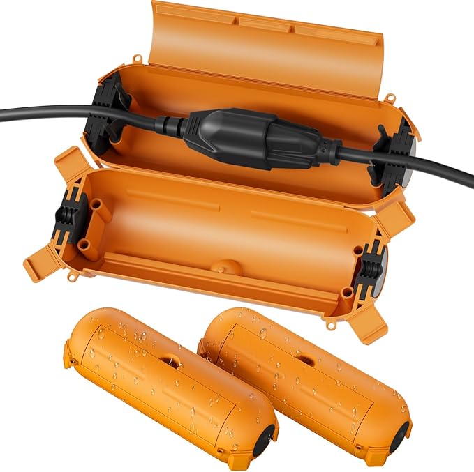 Flemoon [3 Pack] Outdoor Extension Cord Safety Cover with Waterproof Seal, Weatherproof Electrical Connection Box to Protect Outdoor Outlet, Plug, Socket, Christmas Holiday Decoration Light, Orange