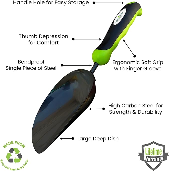 Garden Guru Super Strong Garden Scoop Trowel Shovel Transplanter – Strong Carbon Steel - Rust Resistant – Ergonomic Grip – Perfect Hand Shovel for Gardening Transplanting and Digging (4 Pack)