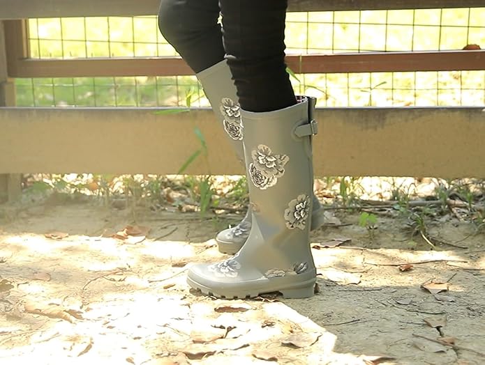 Rongee Rain Boots for Women Waterproof Garden Outdoor Mud Boots Printed with Adjustable Buckle