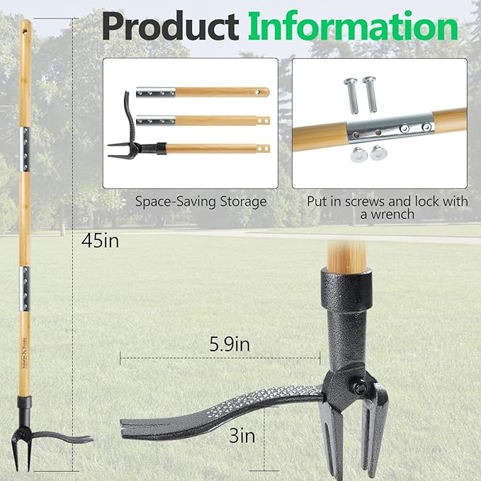 BellaJoyz Weed Puller, Stand Up Weed Puller Tool with Long Handle & 4-Claw Steel Head, 3-Sectioal Pole Design, Garden Hand Weeding Tool - Easily Remove Weeds Without Bending, Pulling,or Kneeling