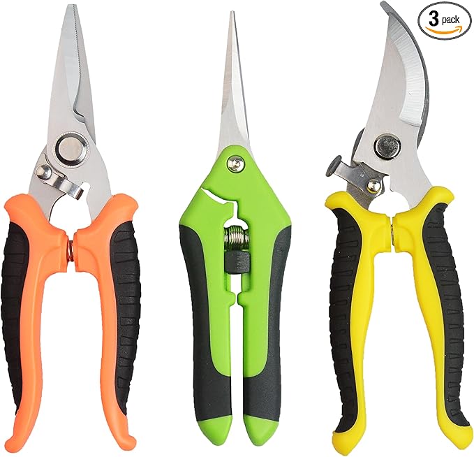 Pruning Shears Gardening Scissors Tools: 3pcs Outdoors&Indoor Garden Clippers, Rose Snips, Plant Clippers, Wood Pruner, Gardener Work Accessories for Flower Arrangement, Yard Landscaping (Multi-color)