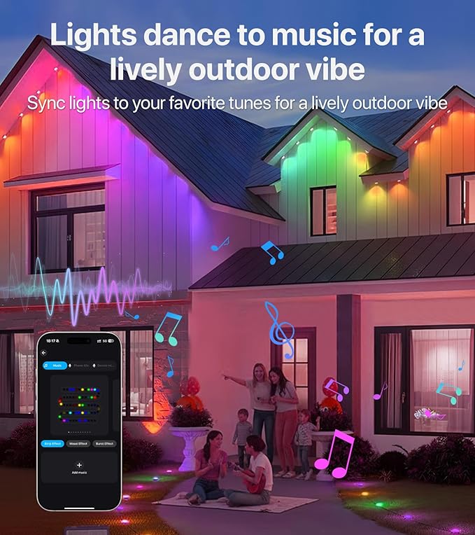 100FT RGB+IC LED Permanent Outdoor Lights，Eave Lights with Smart APP & Remote Control, 72 Scene Modes, Waterproof IP65 for Holiday Christmas Decorations